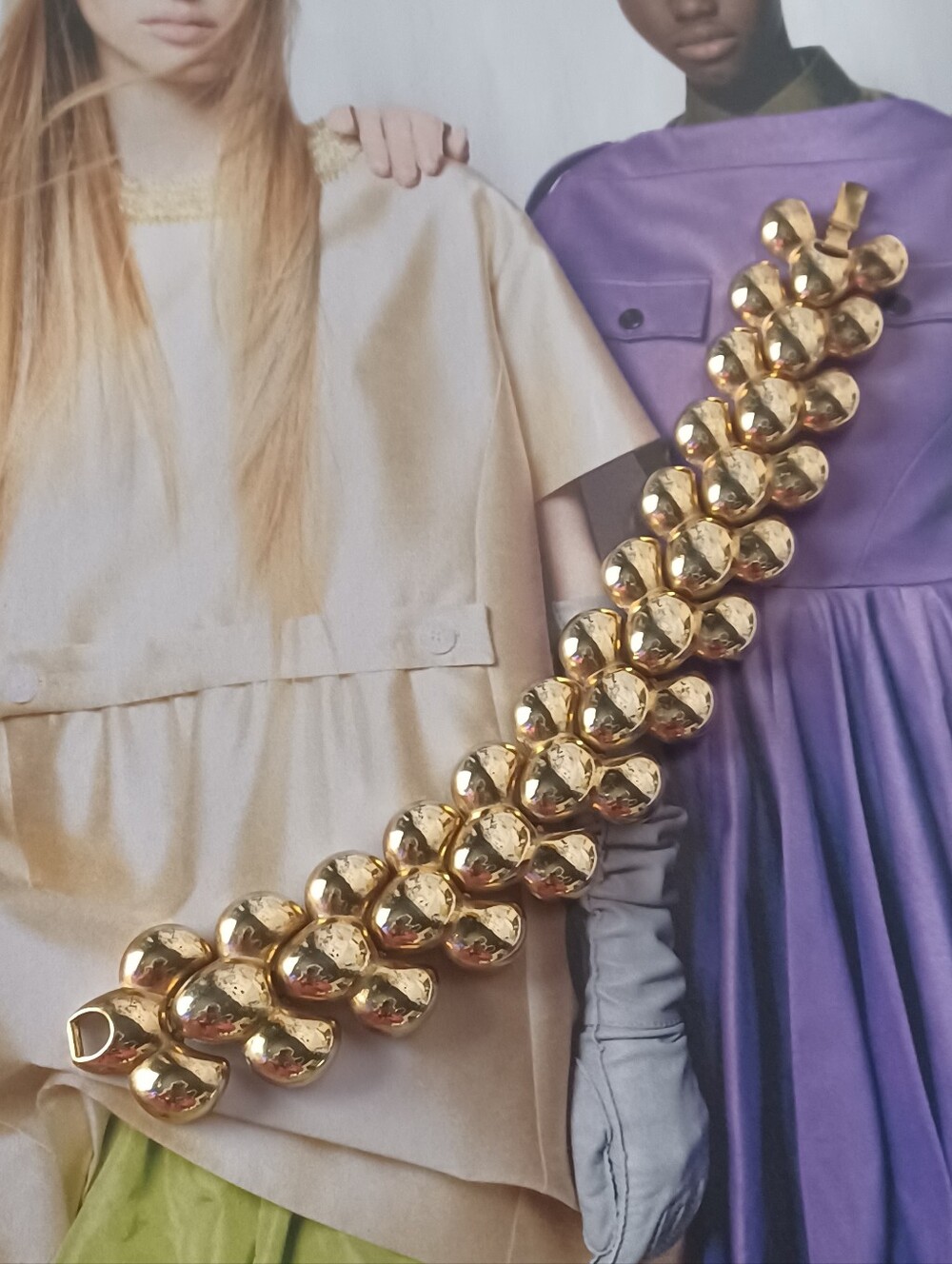 Vintage Joan Rivers Classics Chunky Gold Tone Bubble Link Bracelet ✨️